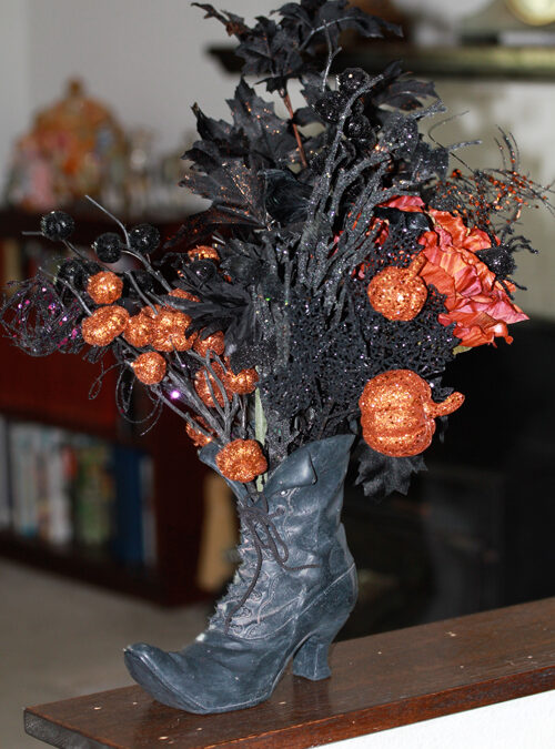 Witch Boot Boasts Halloween Blooms